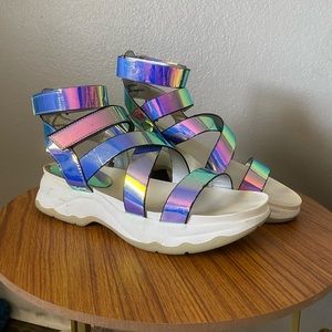 Holographic Gladiator Sandals